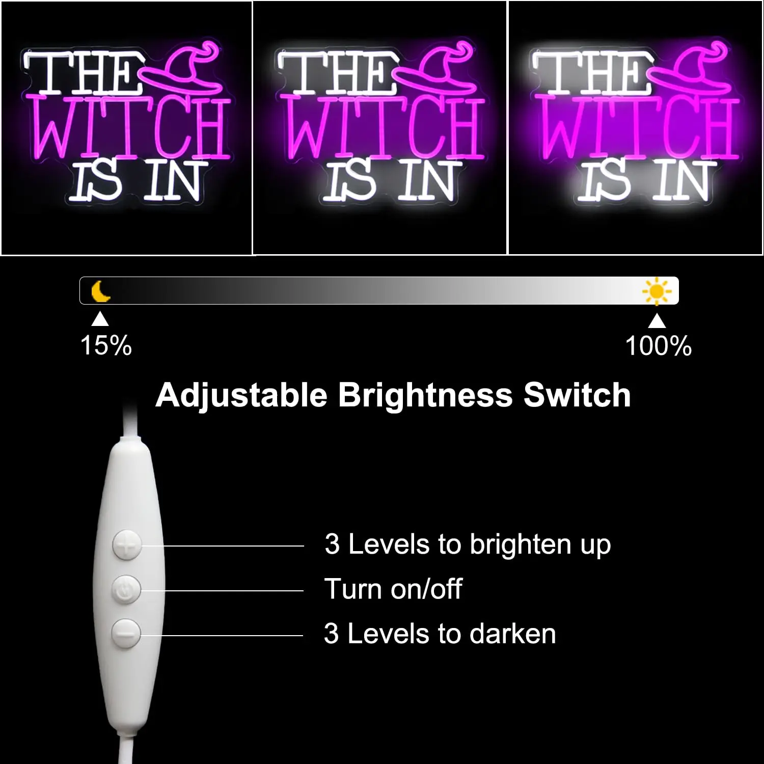 The Witch Is In LED Neon Sign for Wall Decor Halloween Witch Hat Purple Dimmable Gothic Lamp Haunted Mansion House Party