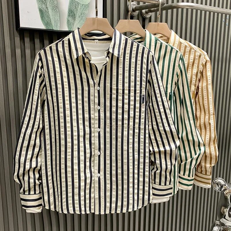 Business Shirt Men's Vertical Stripes Sun Protection Fashionable Casual Long Sleeve Shirt Outerwear Spring Summer New Arrival