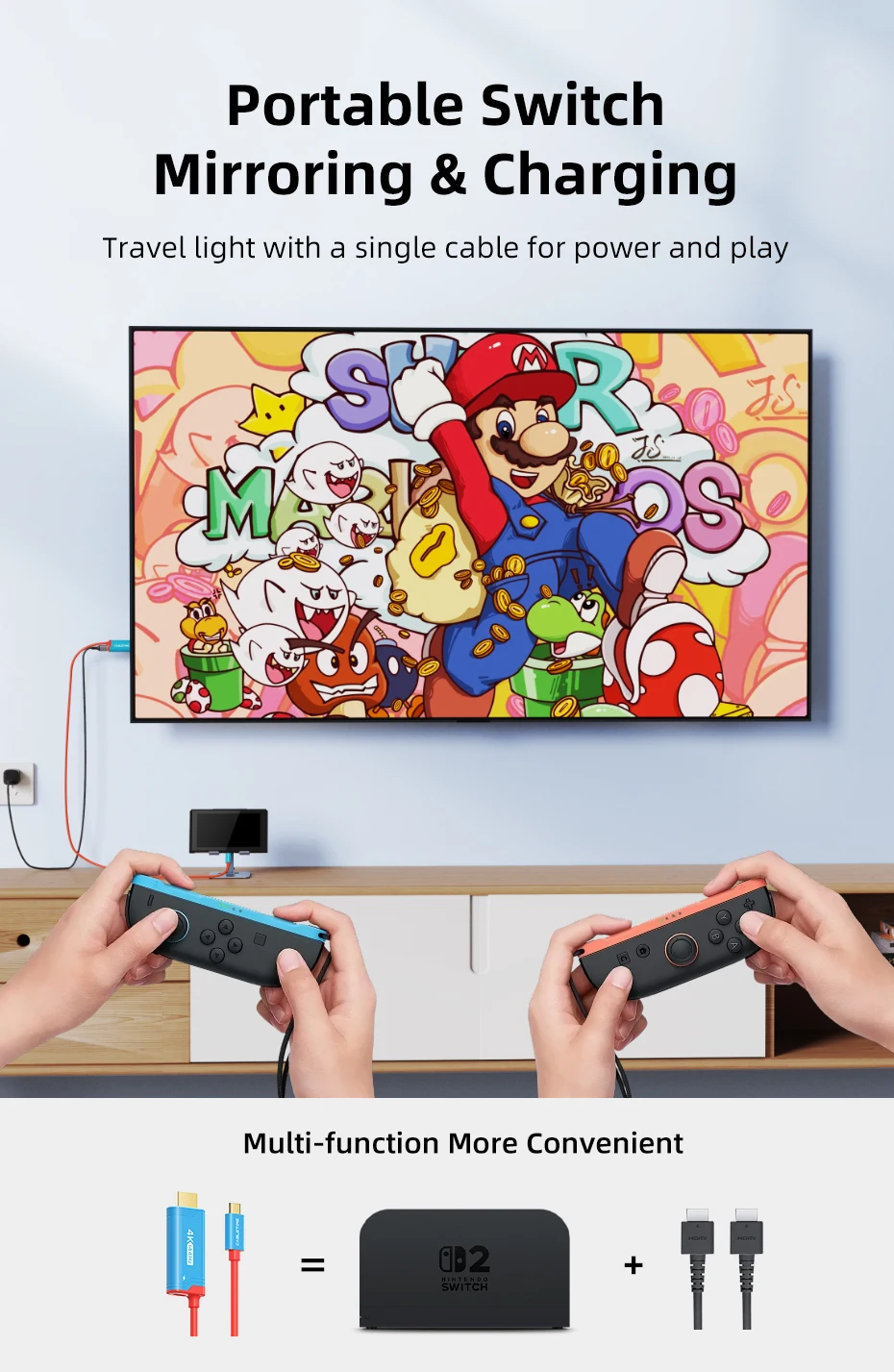 CABLETIME USB-C zu HDMI Kabel 4K144Hz PD 100W Typ-C zu HDMI Kabeladapter Perfekt für Switch 2/1 OLED PS4/5 Nintendo – Detail 4