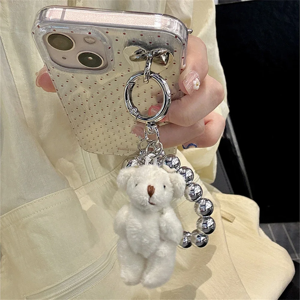 

Корейский милый 3D плюшевый пушистый Медведь Сердце серебряная подвеска из бисера брелок для телефона брелок для iPhone аксессуары шнурок цепочка для девушек