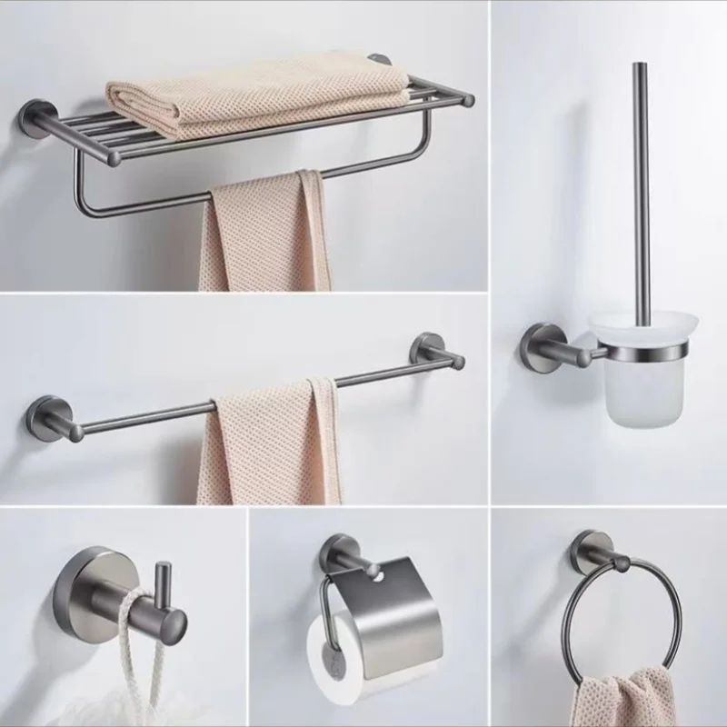 

Grey SUS304 Toilet Brush Holder Bathroom Shelf Paper Holder Towel Bar Soap Holder Towel Rack Towel Hook Bathroom Hardware