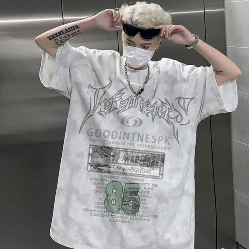 

Летняя футболка унисекс с коротким рукавом в стиле тай-дай, оверсайз, с рукавом до локтя, модная, стильная, повседневная