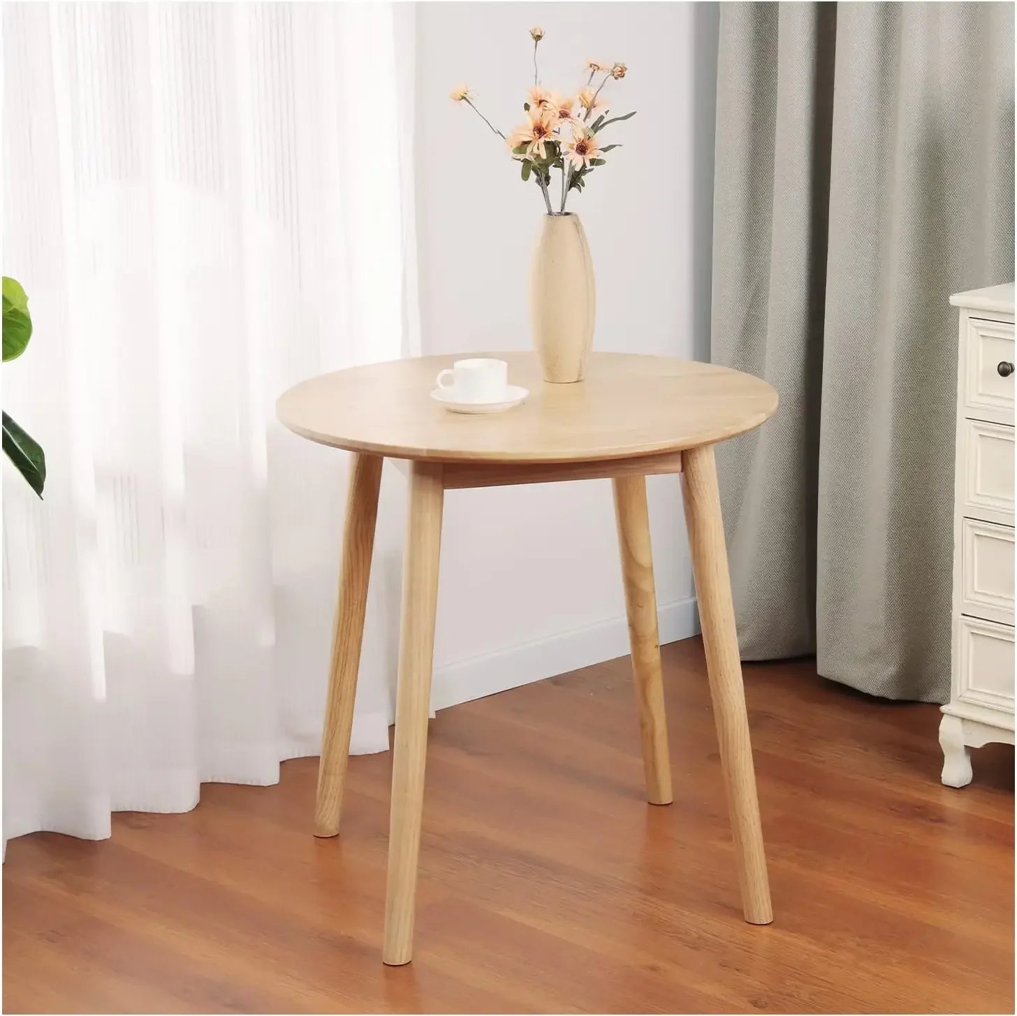 Mesa de comedor redonda pequeña de 28,3 pulgadas para 2, mesa de comedor de cocina de madera que ahorra espacio, mesa de comedor de madera rústica moderna de mediados de siglo |