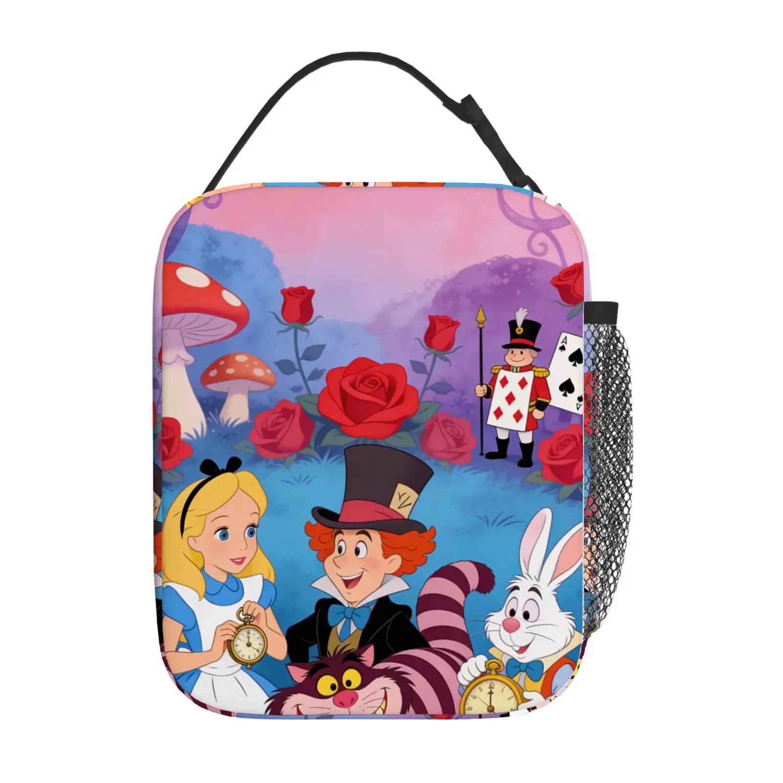 1pc Alice in Wonderland theme printed meal bag, fashion lunch bag, lunch bag, zipper opening and closing gift
