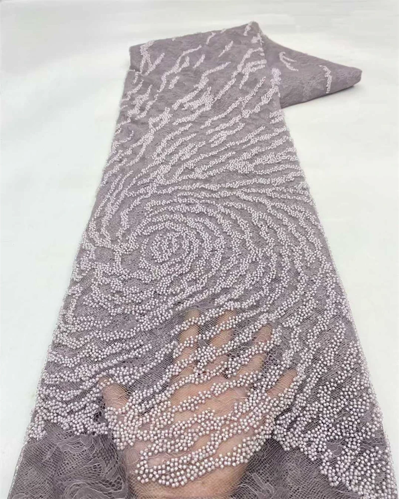 Luxury African Fabric Lace 5 Yards With Embroidery High Quality  Sequin French Beaded Lace Fabric For Sewing