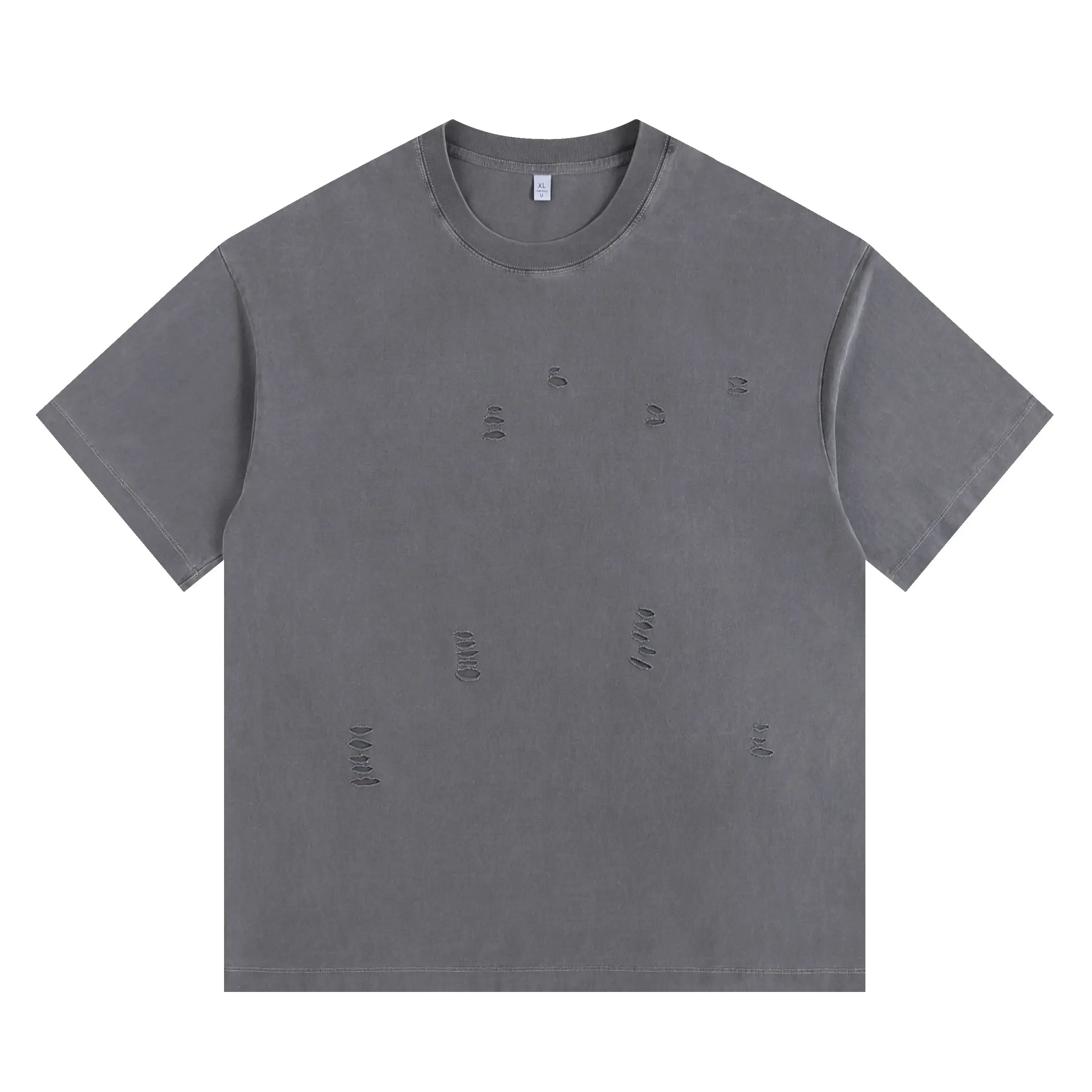 

260Gsm Heavy Thick Ripped Holes Short Sleeves Unisex T-shirts Hip Hop Streetwear Oversized Casual Harakuju Washed Vintage Tees