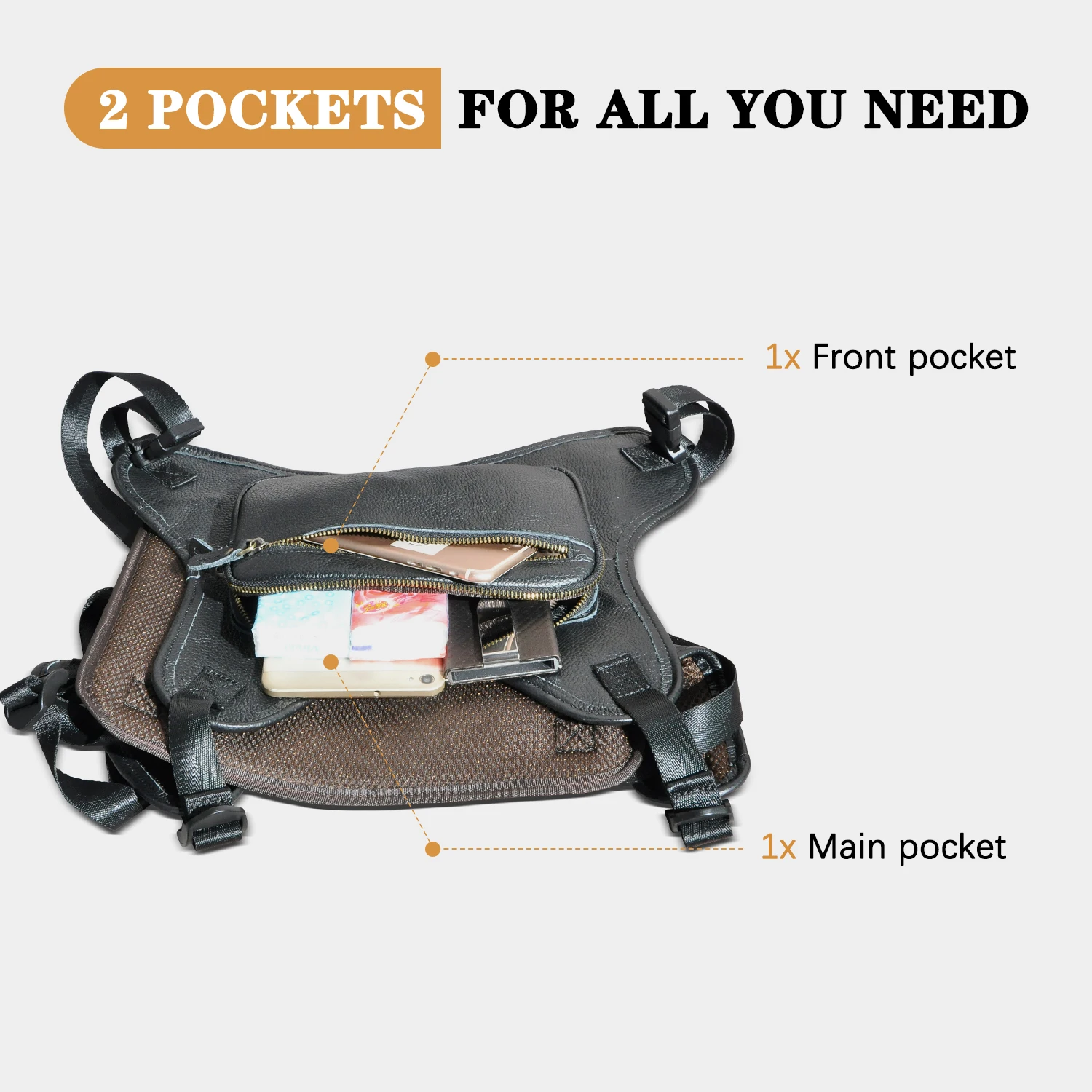 Real Thick Leather Vintage Streetwear Men Hip-Hop Chest Bag Two Straps Chest Rig Bag Fashion Rectangle Chest Utility Pack 291