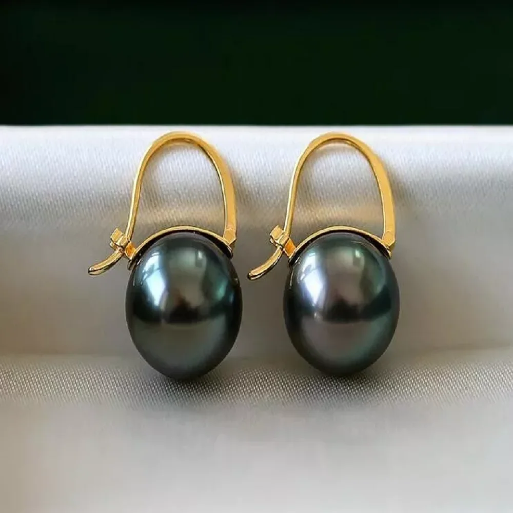 Perfect Round AAAAA 10-11mm South  Sea Black Natural Pearl Earrings