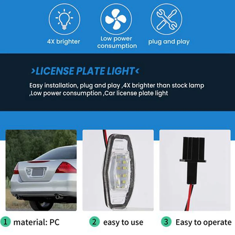 4Pcs Car Led License Plate Light License Plate Light Lamp For Honda Civic Honda Accord Black