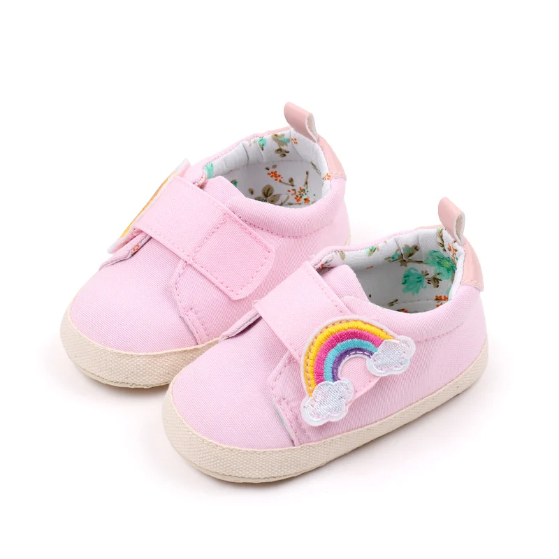 Zapatos informales de Color liso para bebé, niño y niña, zapatillas antideslizantes con fondo de tela arcoíris para caminar