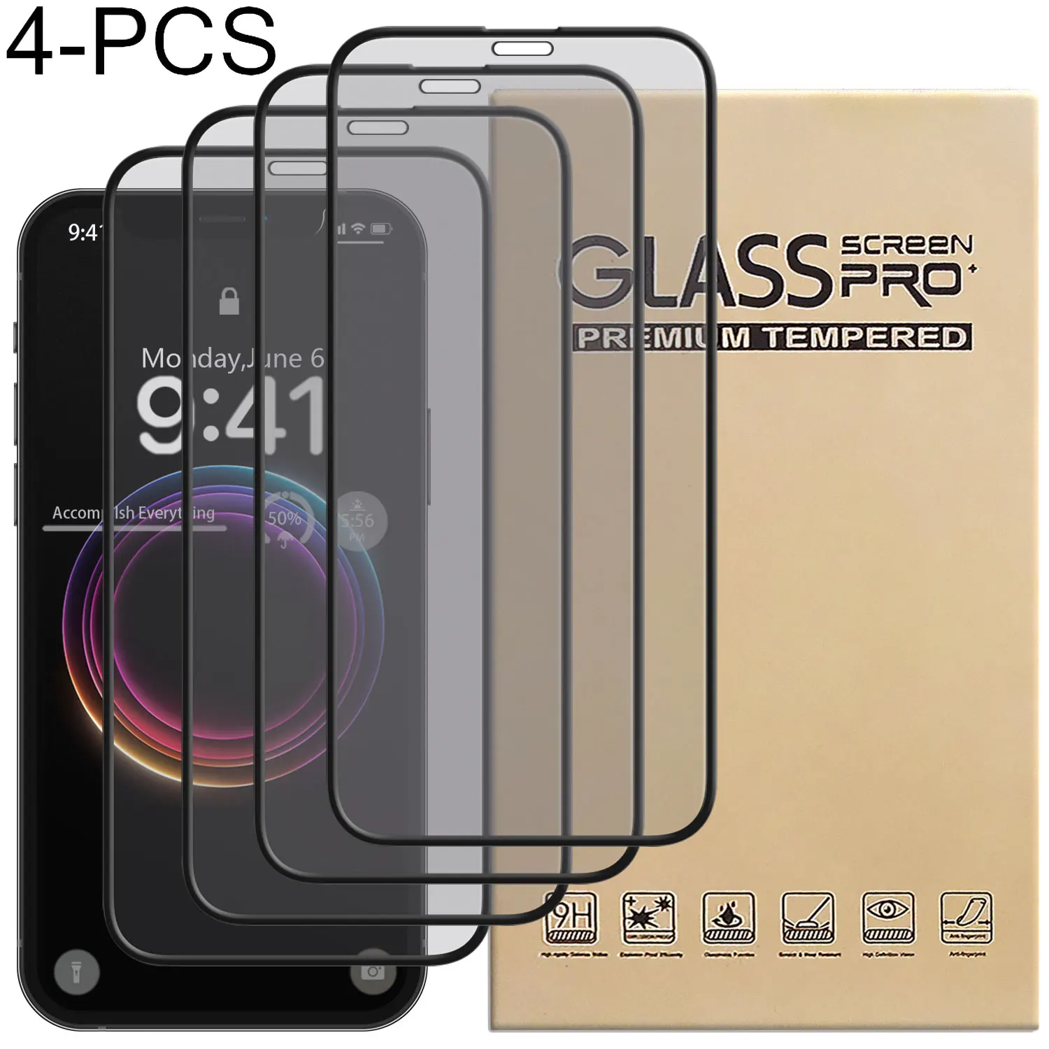 

4Packs Clear Glossy Transparent Tempered Glass Film Case Friendly Screen Protector For iPhone 12/12 Pro/12 Pro Max