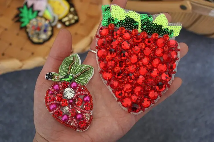 Strawberry Watermelon Pineapple fruit sequins Rhinestones beaded brooch appliques patches vintage fashion Coat Sweater decor