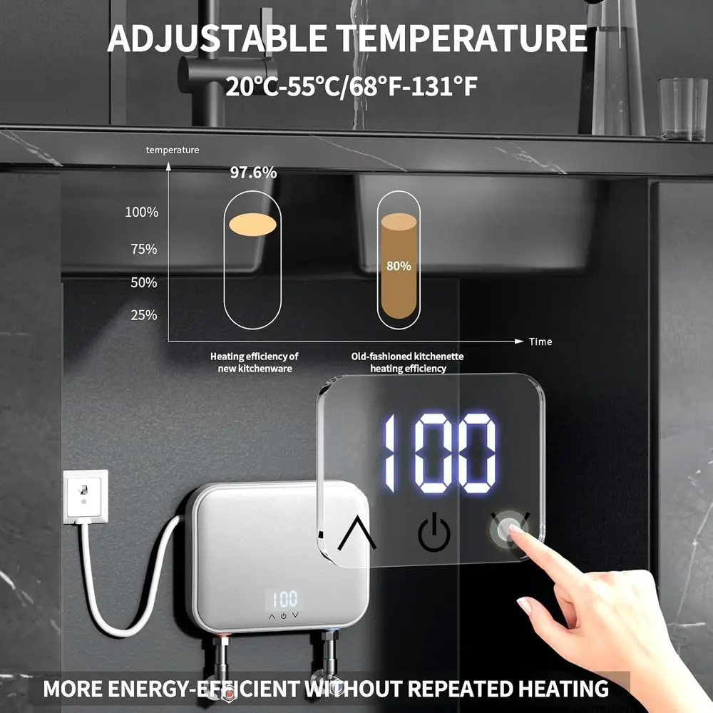 110V 4000W Electric Tankless Water Heater with Touchscreen Display and Auto Control System