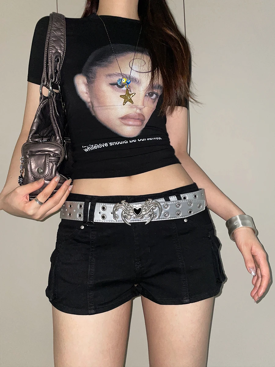Heavy Industrial Punk Style Double-Breasted Belt For Women American Y2K Cool Leather Belt With A High-End Feel Suitable For