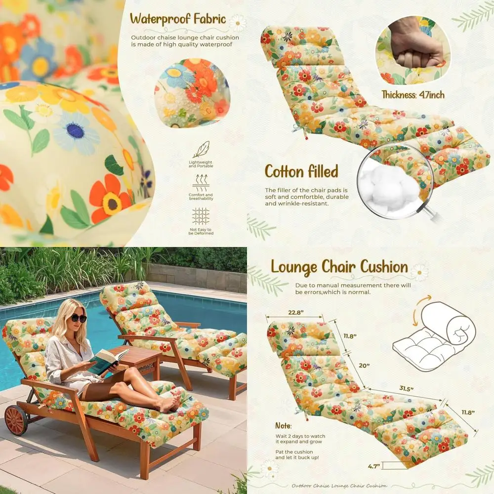 

Водонепроницаемая хлопковая подушка для шезлонга с узором ромашки, 75x23x5 дюймов, с завязками