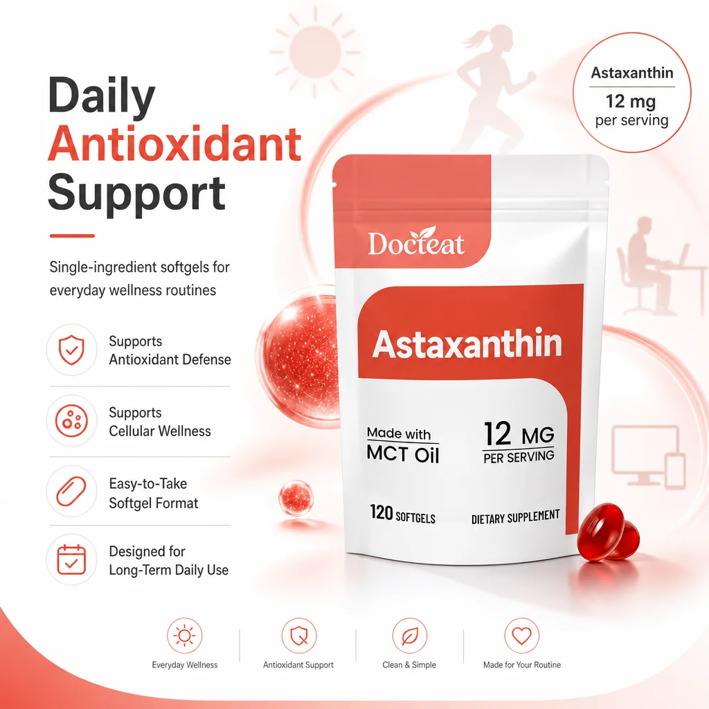 

Docteat Astaxanthin Softgels 12 Mg Per Serving, Made with MCT Oil, 120 CT, Daily Wellness for Adults, Convenient Routine Use