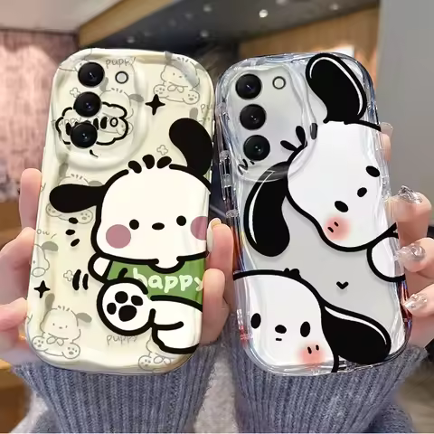 Cute Sanrio Pochacco Phone Case For Samsung Galaxy S24 S23 S22 S21Ultra Plus FE A73 A72 A71 A55 A54 A53 A52 Wave Silicone Covers