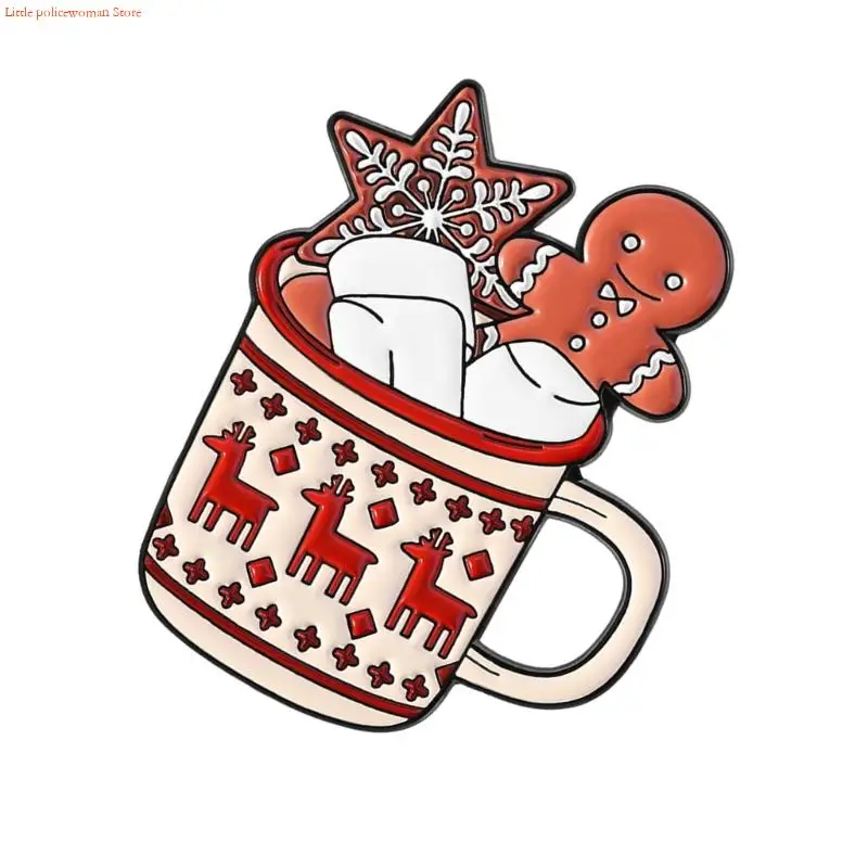 F92D عيد الميلاد ثلج الأيائل المينا دبوس بروش كأس احتفالي تصميم سبيكة مجوهرات هدية لعطلة الشتاء اكسسوارات الحفلات #3