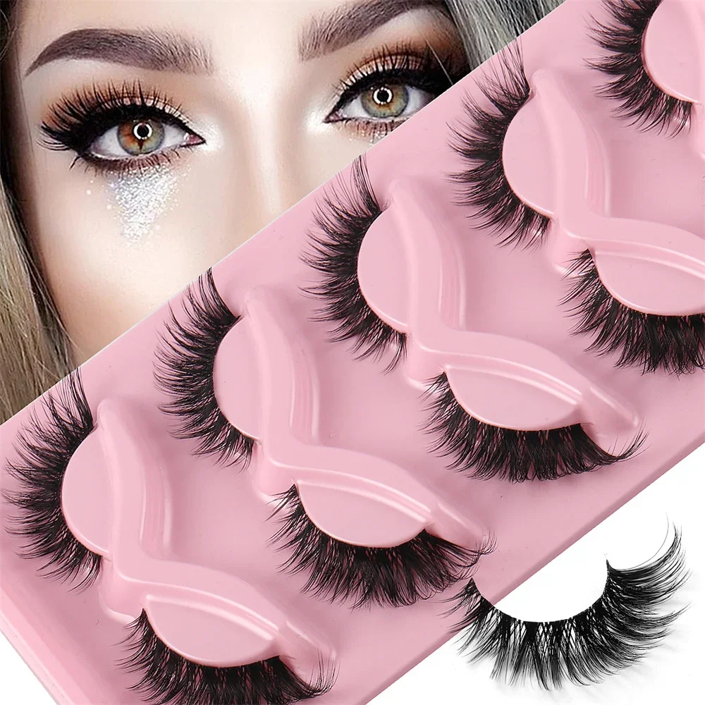 5 Pairs 3D Cat Eye Lashes Fox Eye Fluffy Soft Natural Mink False Eyelashes Faux Makeup Fake Eyelash Manga Lashes