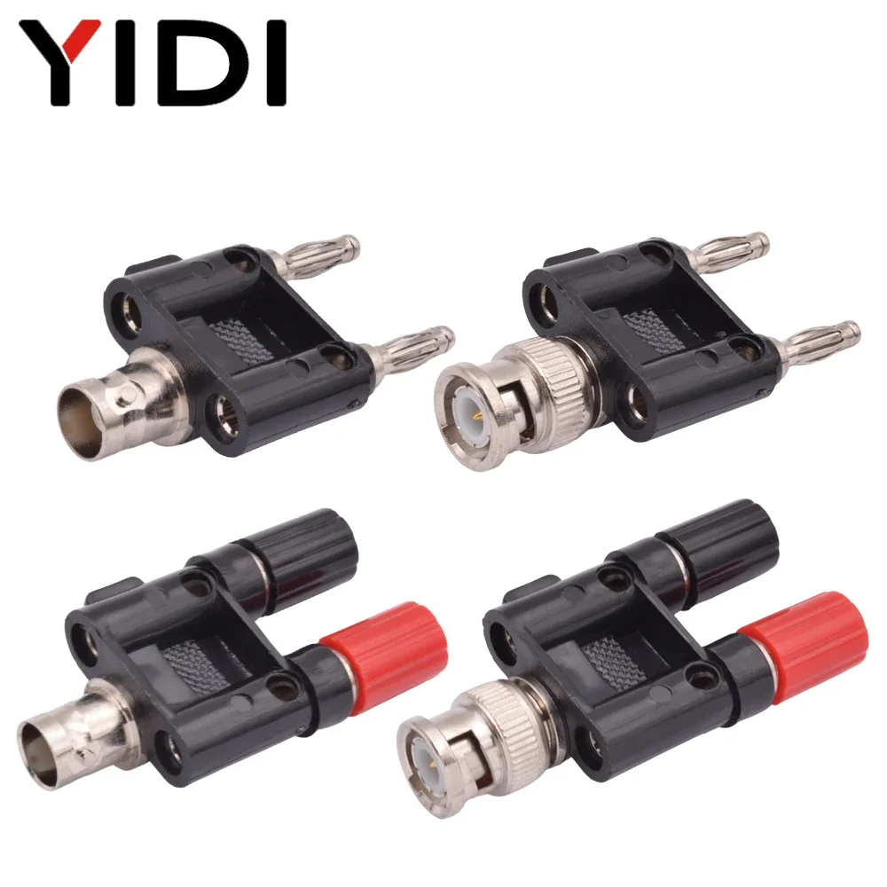 5pcs Male Female Q9 BNC Screw To Dual 4mm Banana Plug Binding Post Terminal 3 Way Coax Connector Oscilloscope Security Camera