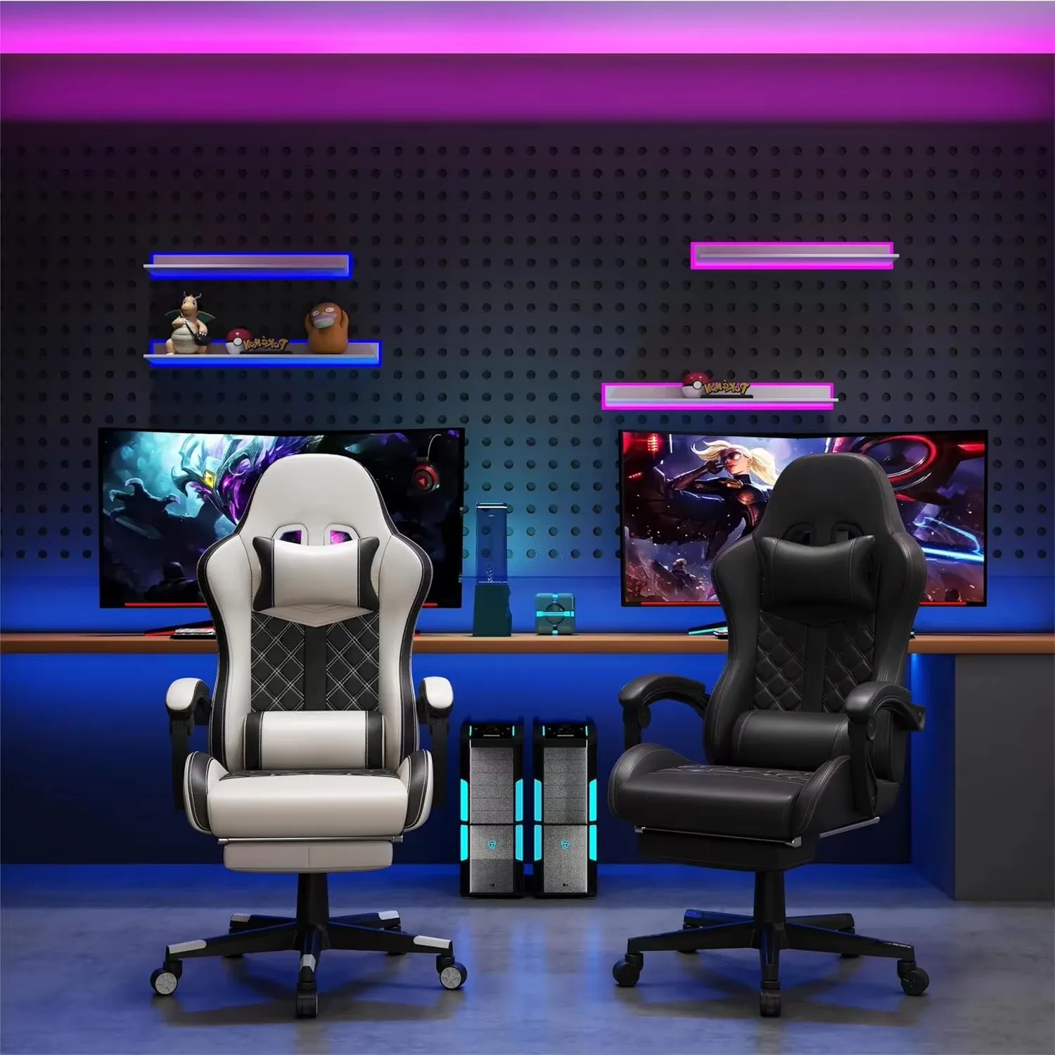 Gaming Chair,Ergonomic Computer Chair with Footrest and Lumbar Support,Breathable PU Leather,Height Adjustable 360 Degree Swivel