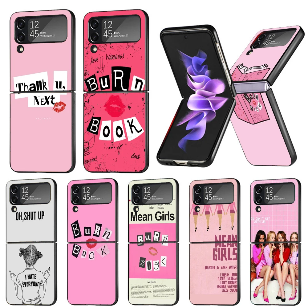 Mean Girls Burn Book Hard Black Cover for Samsung Galaxy Z Flip 4 3 5 5G Phone Case Flip4 Flip3 Flip5 Pattern Luxury Shockproof