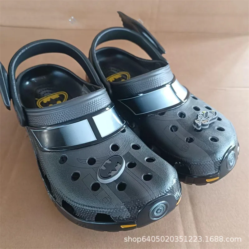 Black Batman Batwing Decor Platform Clogs Bat Car Pattern Breathable Eva Slide Detachable Heel Strap Fashion Outdoor Hole Sandal