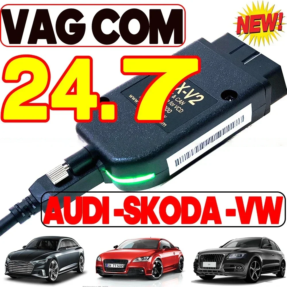 2024 VCDS VAGCOM V24.7 HEX V2 VAG Scanner Tools USB Interface FOR VW AUDI Skoda Seat Unlimited VINs Atmega162 OBD Car Accessory