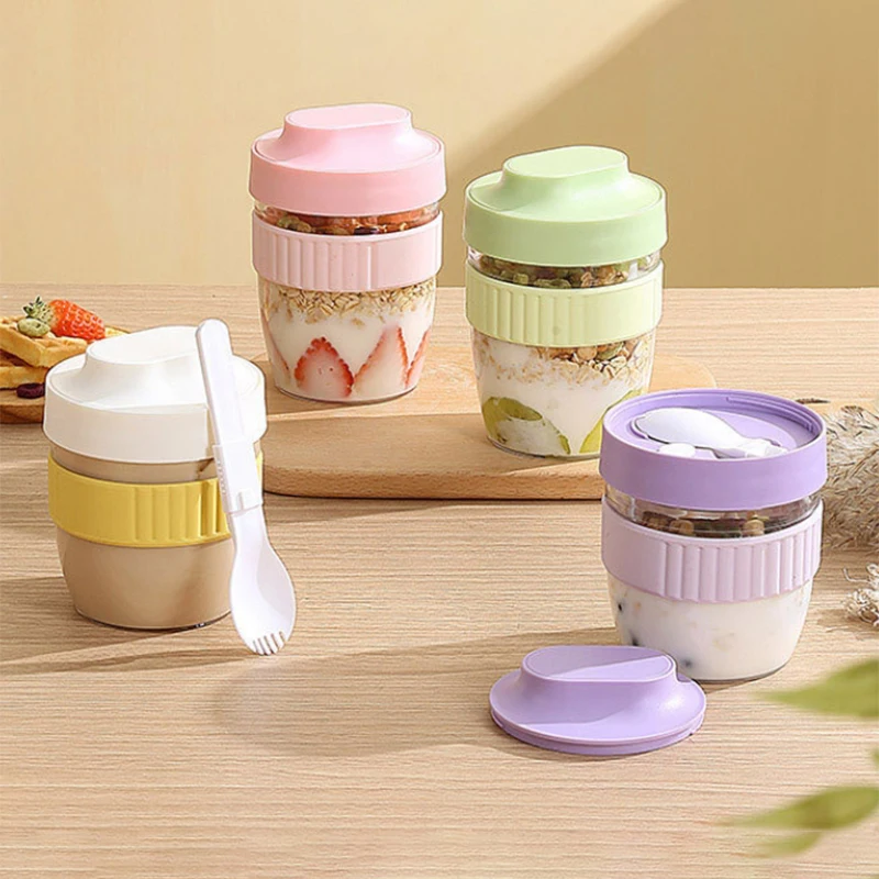 Portable Breakfast Cup Oatmeal Cereal Nut Yogurt Salad Cup With Spoon Students Food Storage Container Milk Cup Picnic Lunch Box