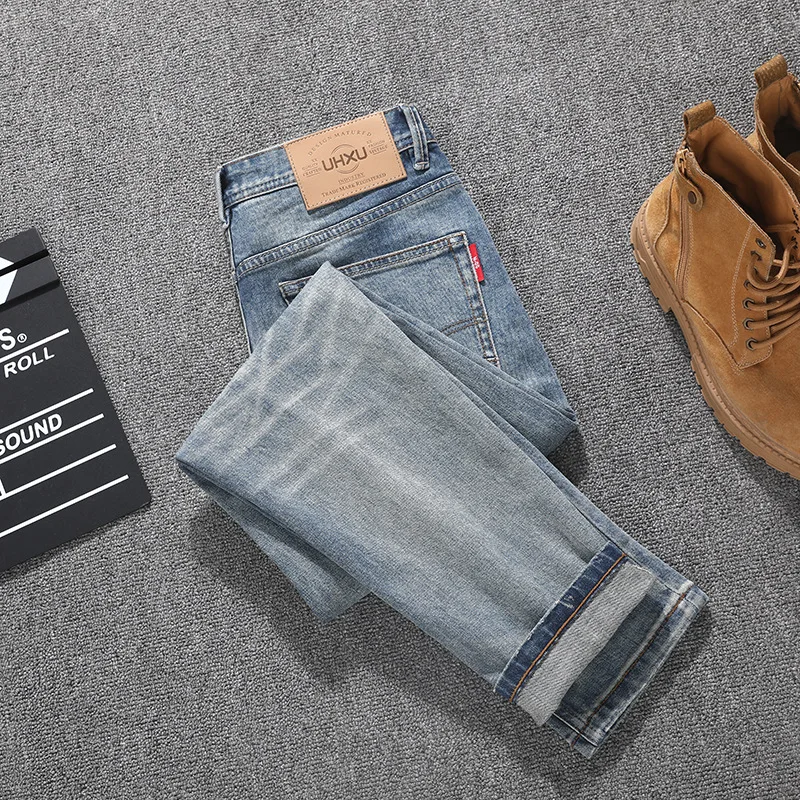 

Korean style trendy brand retro slim fit straight leg jeans men's street fashion casual versatile nostalgic denim pants