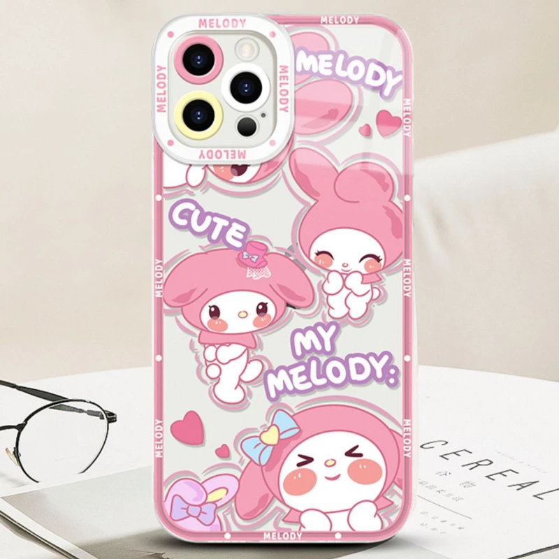 Sanrio Kuromi My Melody Cinnamoroll Case for iPhone 15 14 Pro Max Funda 13 12 Mini 11 XR XS 8 7 6 6S Plus SE 2020 Silicone Cover