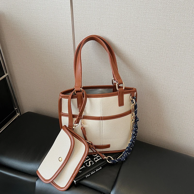 

Thick Chain Shoulder Bag Casual 2 Set Totes Designer Handbag And Purse Women Versatile Small Bucket Crossbody Bag Black Bolsas