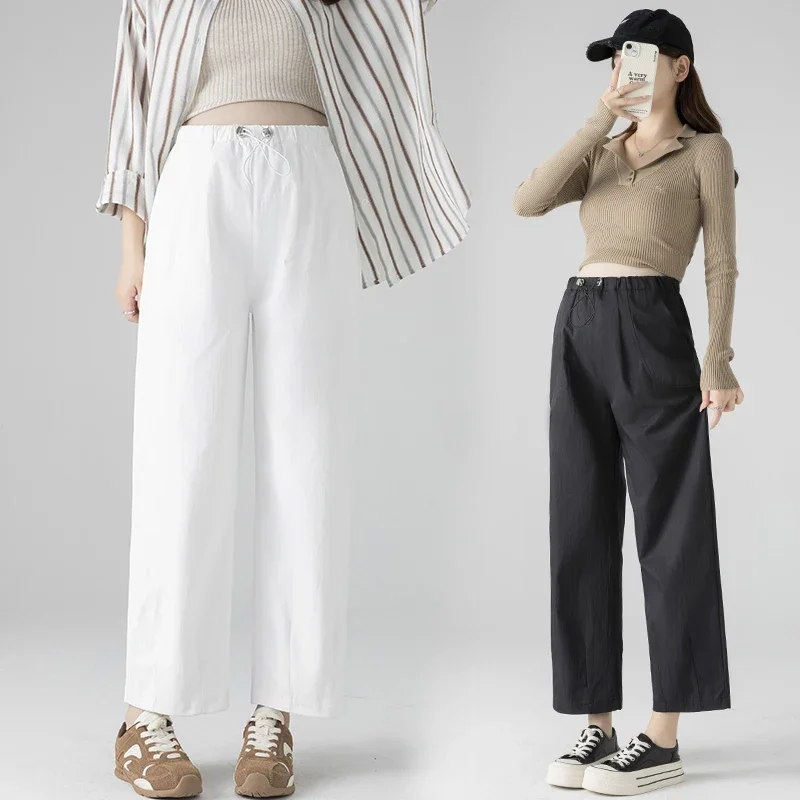 

Black White Pregnant Woman Spring Carrot Pants with Pockets Drawsting Waist Maternity Trousers Ankle-length Pregnancy Pants