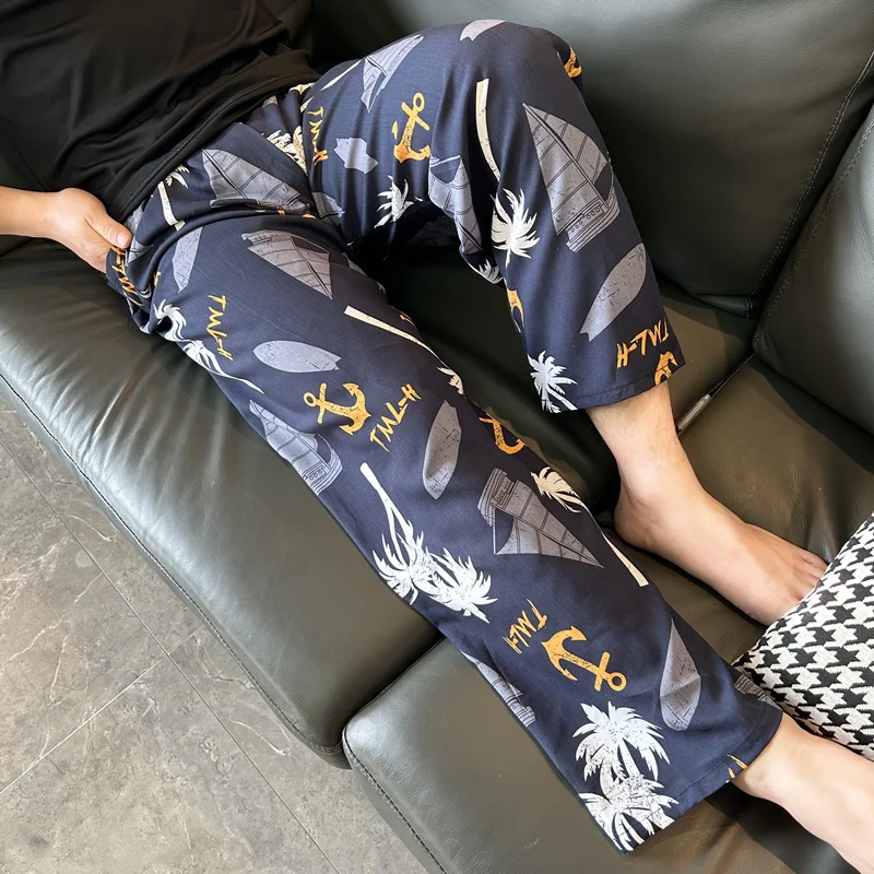 Extra Large Size Stylish Pajama Pants for Men, Spring and Autumn, Plus Size, Oversized, Casual Long Pants, Thin Style, Home Wear Pants