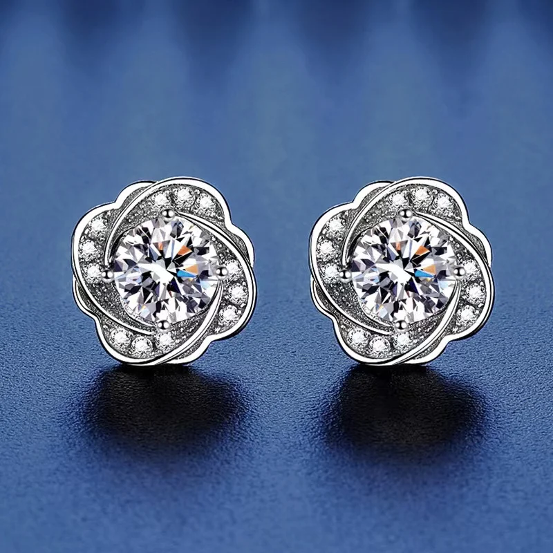 Trendy 0.5ct Moissanite Camellia Stud Earrings Women 925 Sterling Silver D Color VVS1 Moissanite Diamond Ear Studs Pass Tester