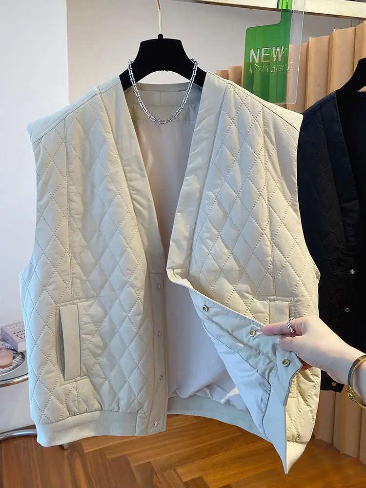 

Женский свободный жилет на хлопковой подкладке, осенне-зимняя новинка, модный тренд, верхняя одежда с ромбовидным узором, повседневная одежда