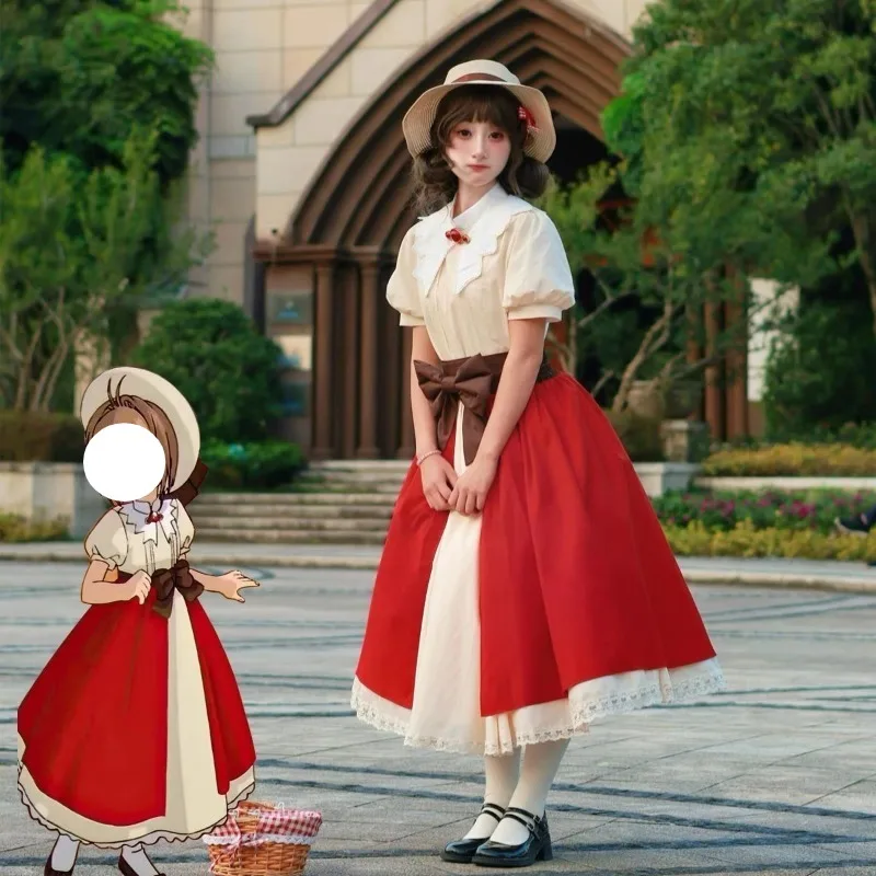 

Anime KINOMOTO SAKURA Cosplay Costume Dress Hat Suit for Women Halloween Carnival Party Roleplay Outfits Grandfather's Gift