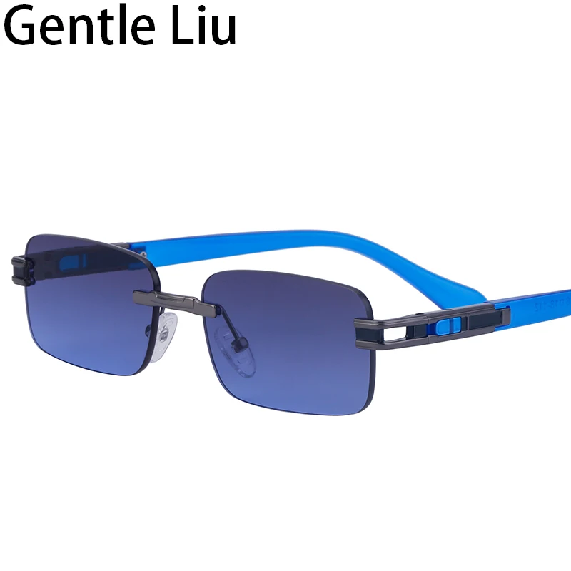 Small Rectangle Rimless Sunglasses Men 2024 Luxury Brand Frameless Sun Glasses Shades Anti Blue Light Computer Read Eyeglasses