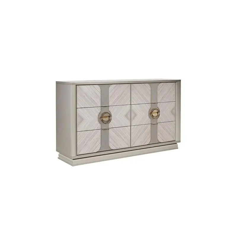

Traditional 6-Drawer Dresser in Wood with Gold Accents - Beige Finish, Ideal for Bedroom Storage and Organization