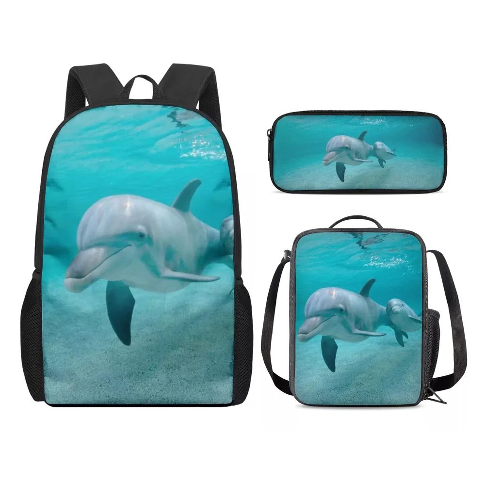 Popular Fashion Funny animal Starfish dolphin 3D Print 3pcs/Set pupil School Bags Laptop Daypack Backpack Lunch bag Pencil Case