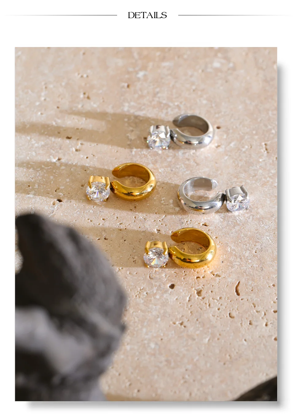 Yhpup 1 Stück Edelstahl-Clip-Ohrringe, glänzendes Metall, Zirkonia, verstellbar, zierlich, alltagstauglich, ästhetischer Schmuck, Geschenk – Detail 7