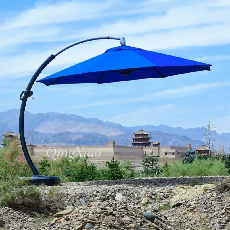 Large Outdoor Cantilever Umbrella Heavy Duty Patio Hanging Umbrella with Base 360° Rotation Sun Shade for Garden Deck Pool