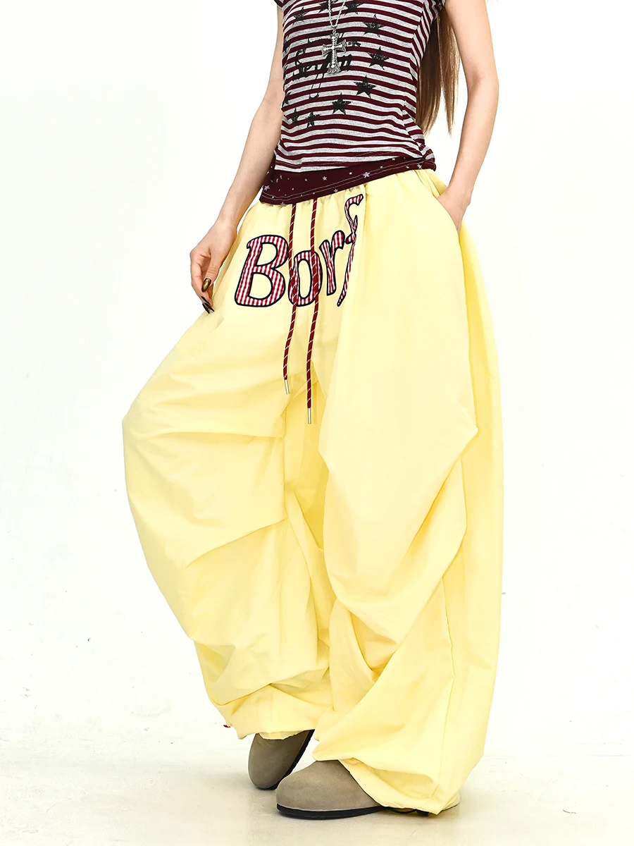 Casual Pleated Loose Women's Plaid Patchwork Summer New Style Wide Leg Pants American Retro Style Student Suitable