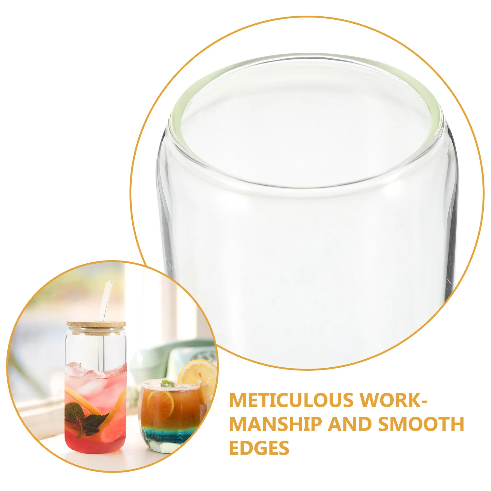 

Heat Resistant Glass Cup with Bamboo Lid and Straw Smooth Edge Design for Milk Tea Juice Coffee Iced Drinks Home Kitchen