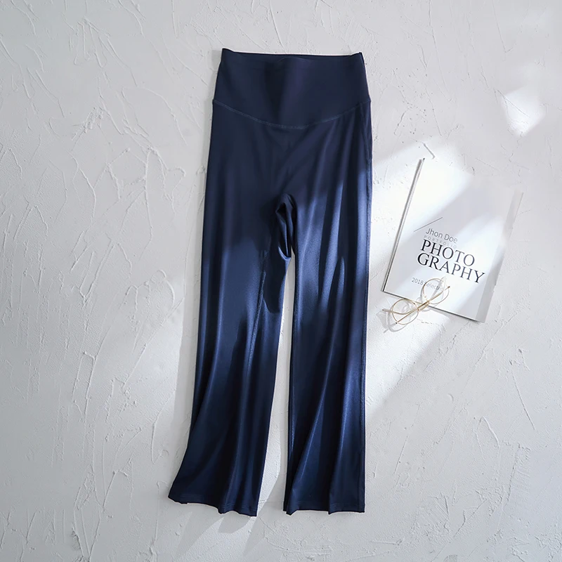 하이웨이스트 슬림핏 편안한 얇은 요가 스포츠 캐주얼 팬츠 여성용 미디길이 마이크로 플레어 팬츠