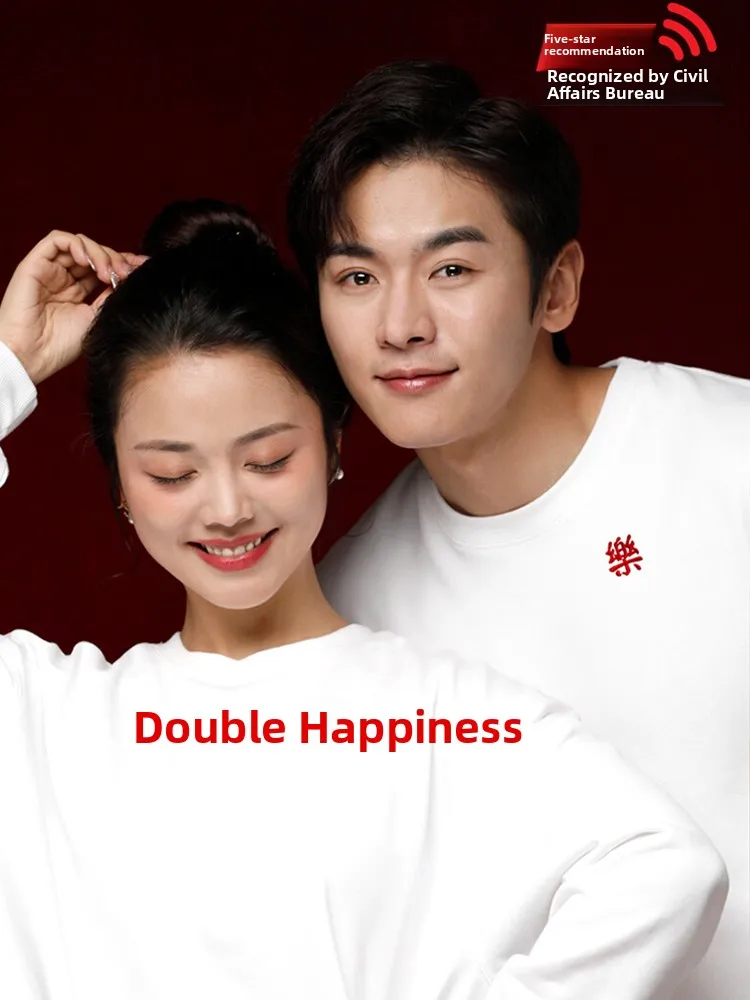 

Wedding Photo Matching Couple Sweaters Fleece Lined Long Sleeve Engagement Clothes Registration Formality White Sweatshirt