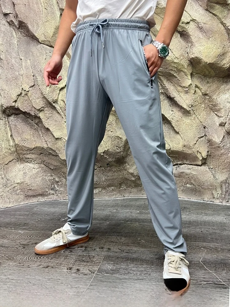 

Silky Smooth Cool Feeling High Elasticity Waist Outdoor Sports Quick Dry Breathable Men's Casual Pants Summer Straight Leg