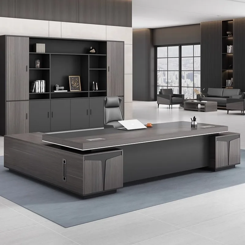 Disponibile Scrivania da ufficio in legno scuro Combinazione di qualità a forma di L Scrivania da ufficio moderna per reception Mobili Escritorio Oficina