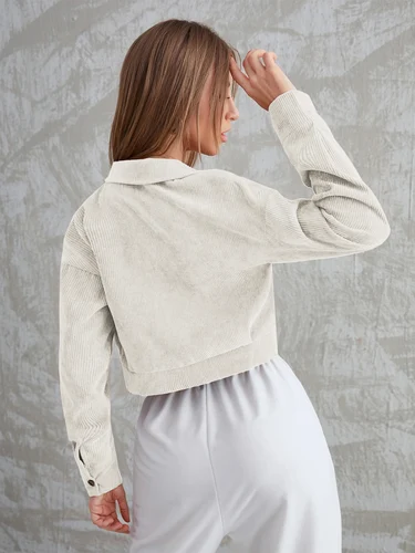 Imagen 2 del producto Chaqueta de pana de manga larga para mujer, nueva, estilo casual, con solapa, acolchada, con un solo botón, elegante, para otoño e invierno.