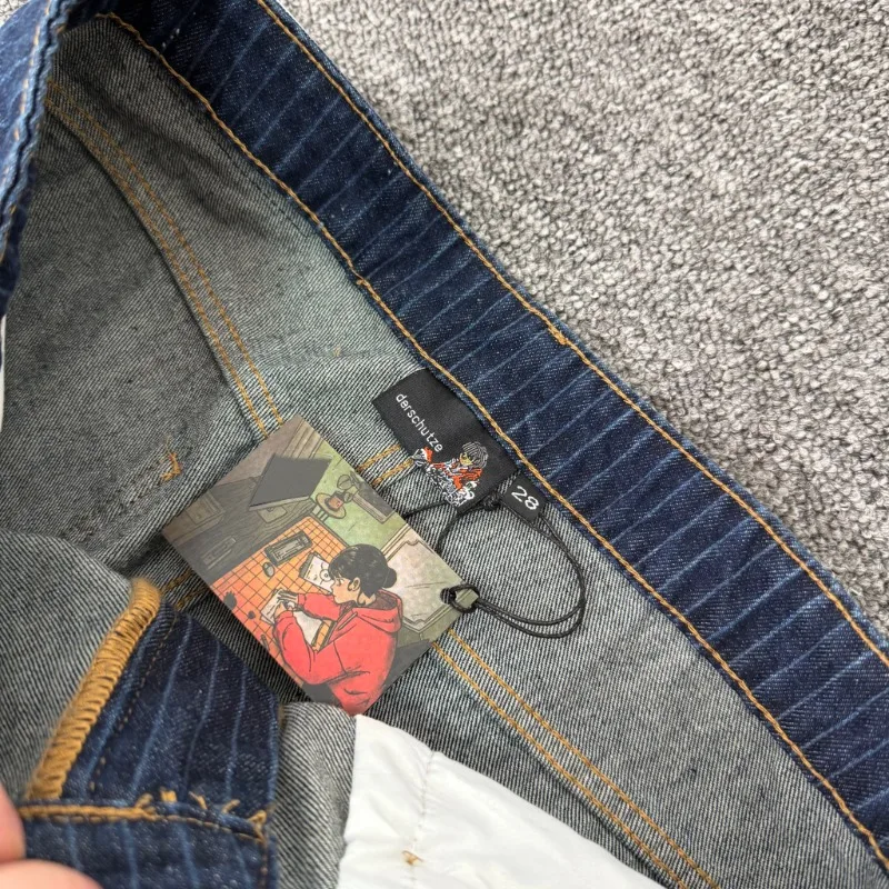 بنطال جينز Derschutze من قماش الدنيم على الهواء خام عالي الجودة مخطط على شكل سحابة للرجال والنساء #4